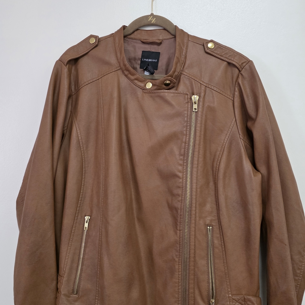 Lane Bryant Penny Brown Faux Leather Jacket Size 22/24 - Picture 15 of 15